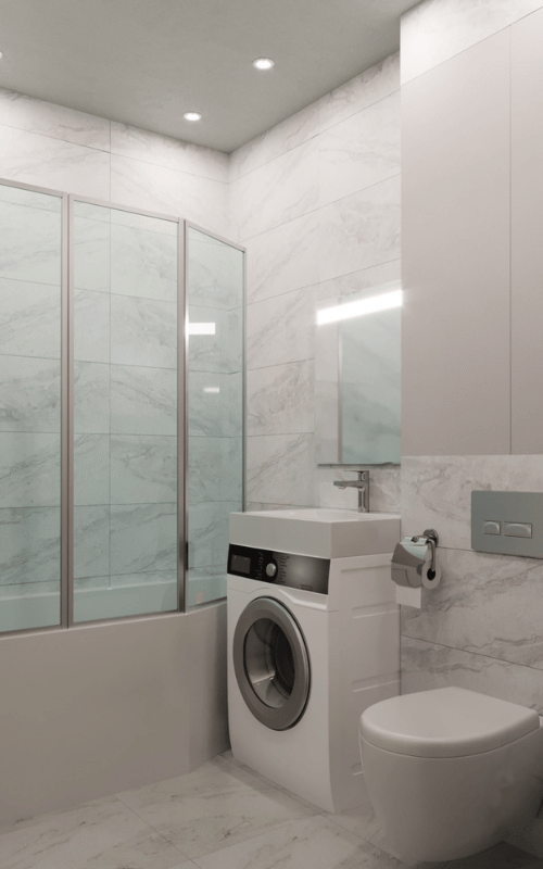 Designed for compact spaces, this bathroom showcases efficient use of every inch. Hidden storage, modern fittings, and timeless design ensure comfort without compromise.